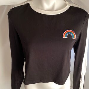 Shein black and white with rainbow patch long sleeve crop top M